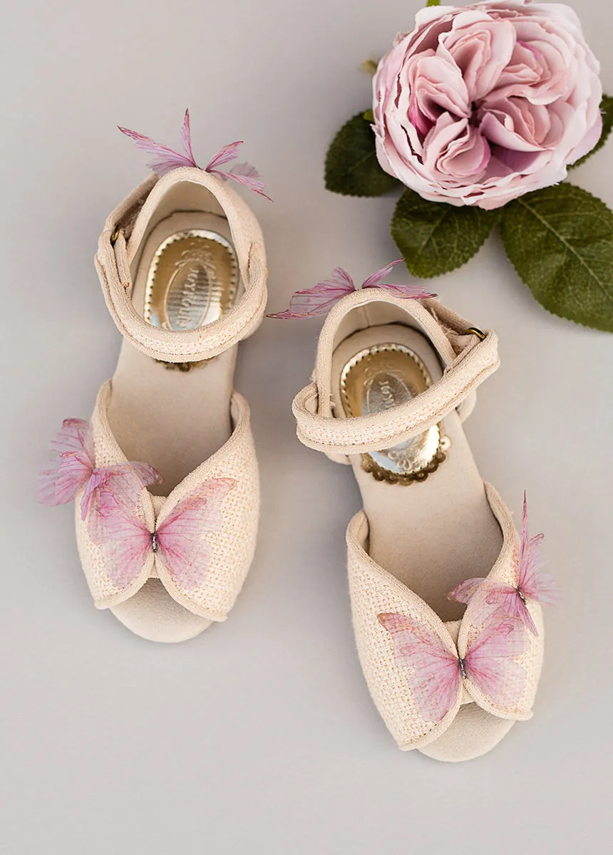 Mercedes Peep Toe Flats in Cream