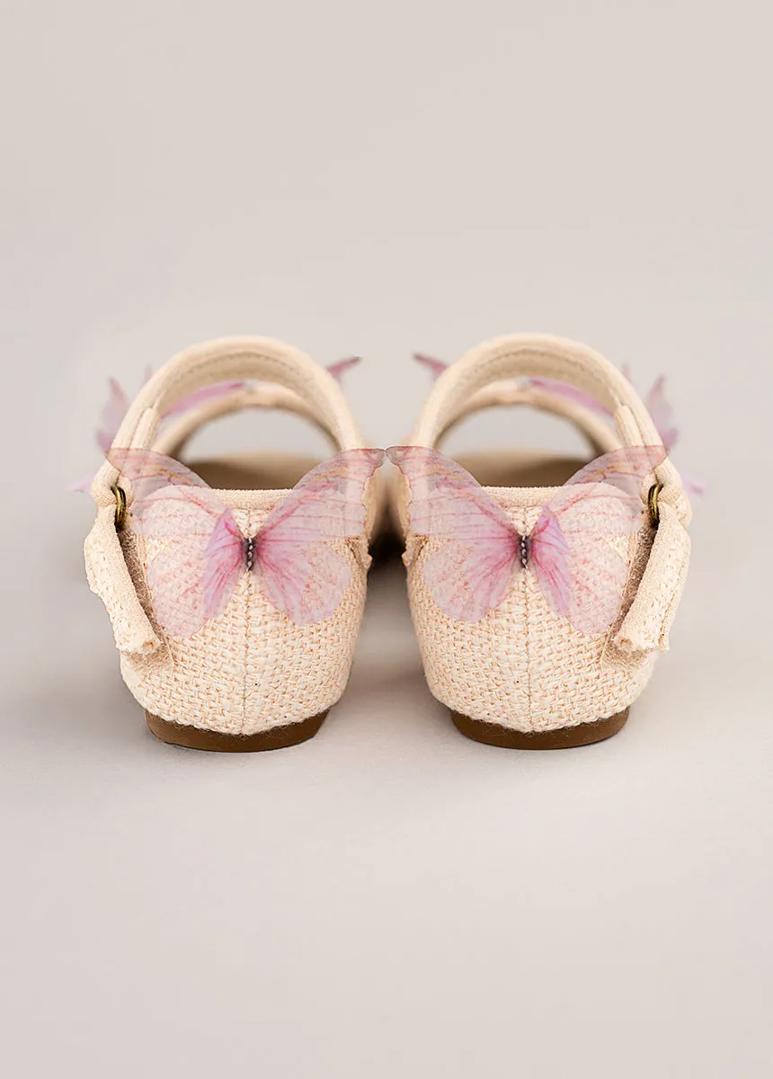 Mercedes Peep Toe Flats in Cream