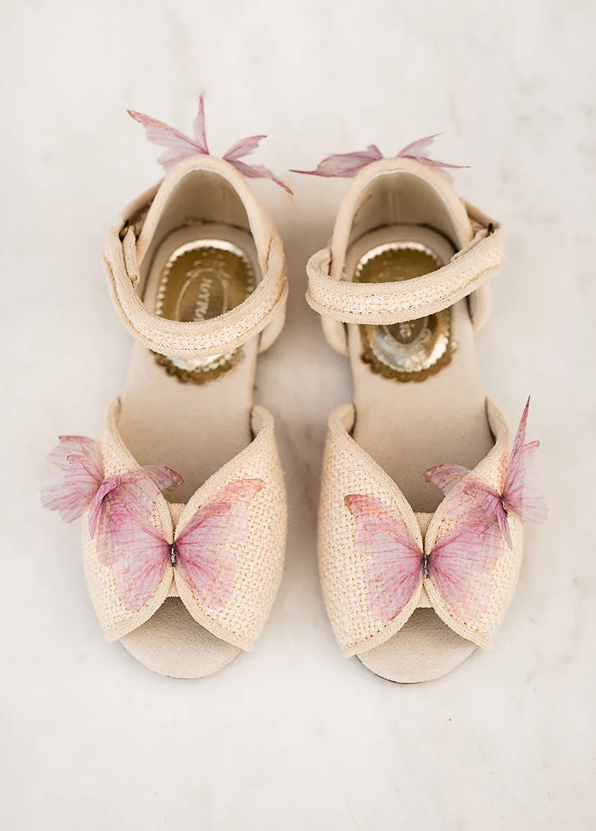 Mercedes Peep Toe Flats in Cream