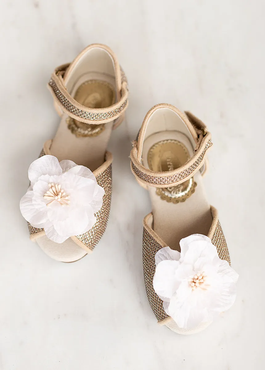 Mercedes Peep Toe Flats in Gold
