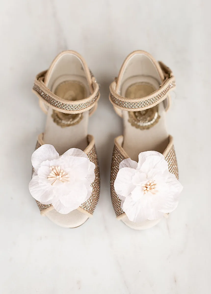 Mercedes Peep Toe Flats in Gold