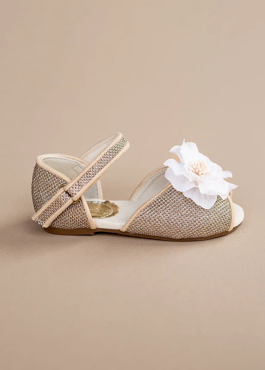 Mercedes Peep Toe Flats in Gold