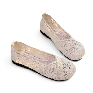 Merendy Sika Round-Toe Slip-On Comfortable Gray Mesh Ballet Flats.