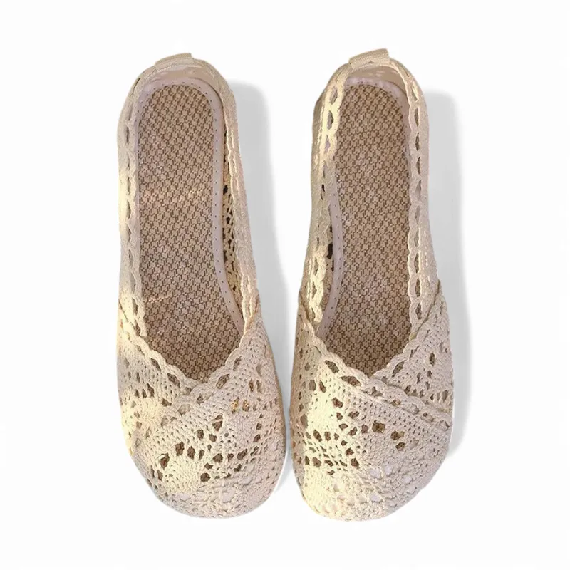 Merendy Sika Round-Toe Slip-On Comfortable Gray Mesh Ballet Flats.