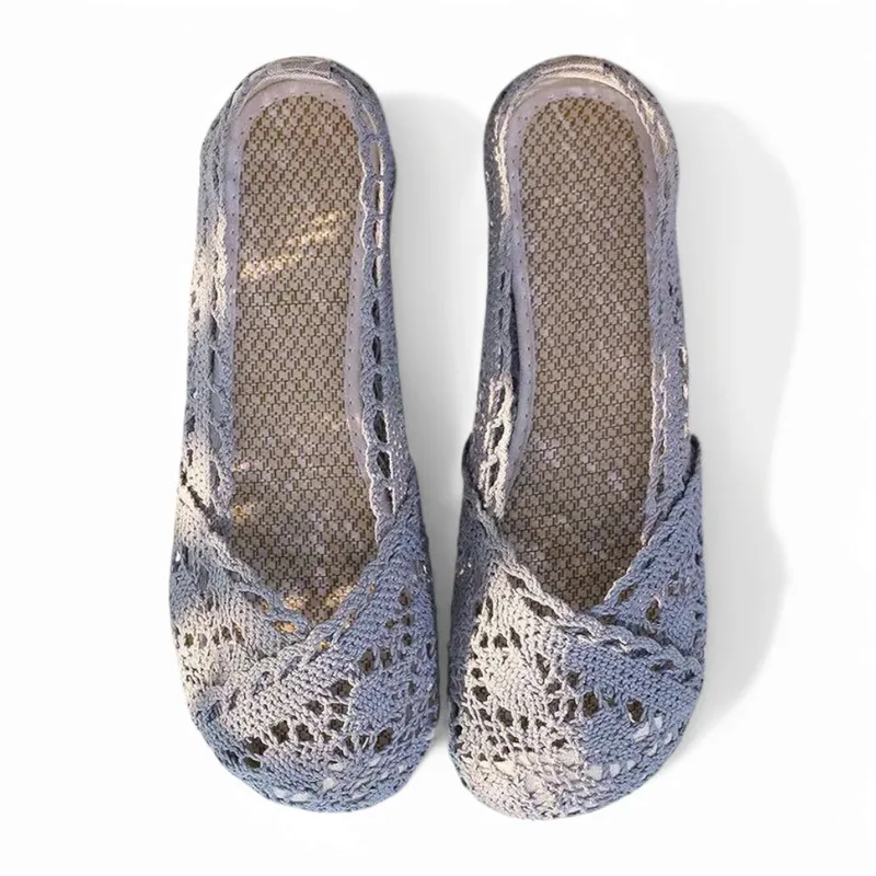 Merendy Sika Round-Toe Slip-On Comfortable Gray Mesh Ballet Flats.