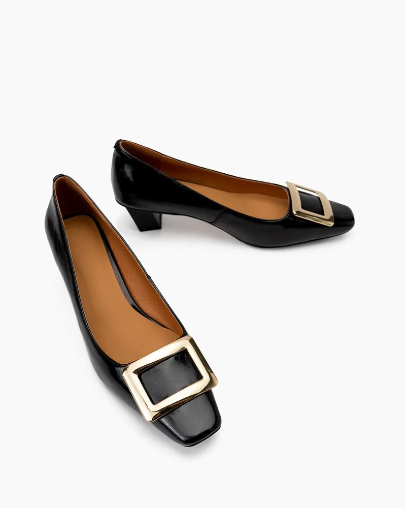 Metal Buckle Chunky Heels Comfortable Dress Pumps