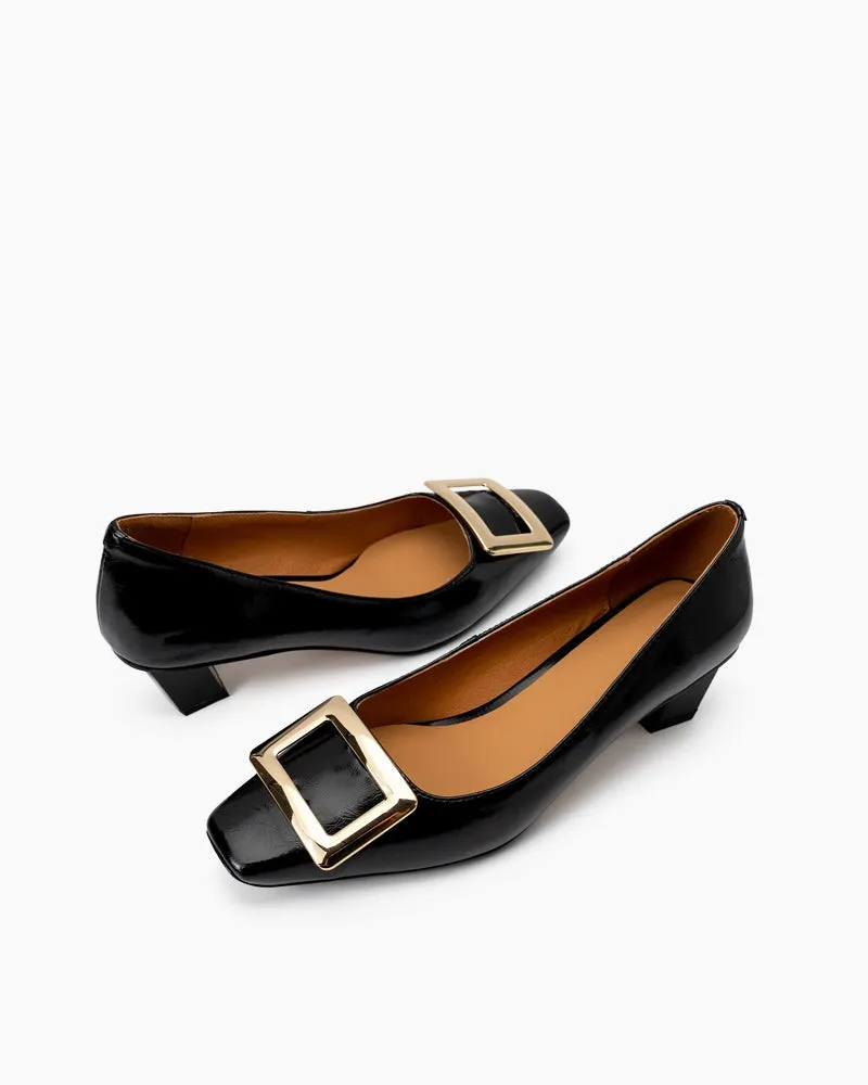 Metal Buckle Chunky Heels Comfortable Dress Pumps