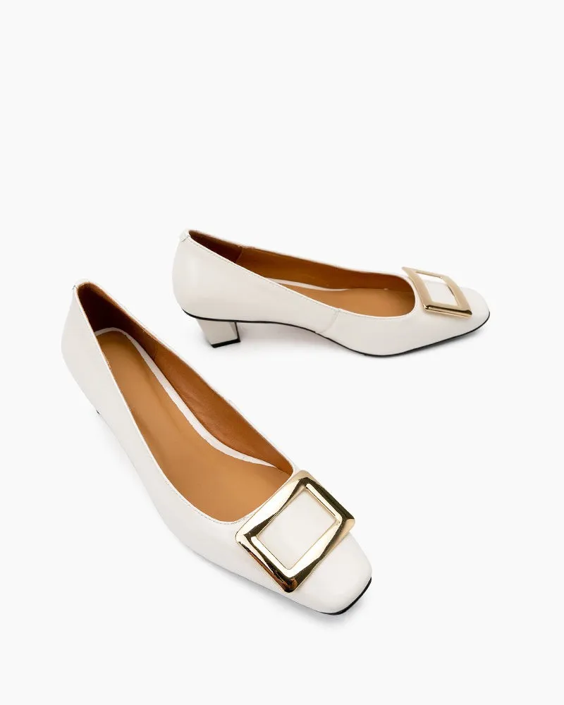 Metal Buckle Chunky Heels Comfortable Dress Pumps