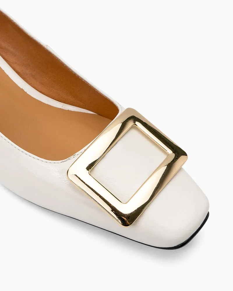 Metal Buckle Chunky Heels Comfortable Dress Pumps