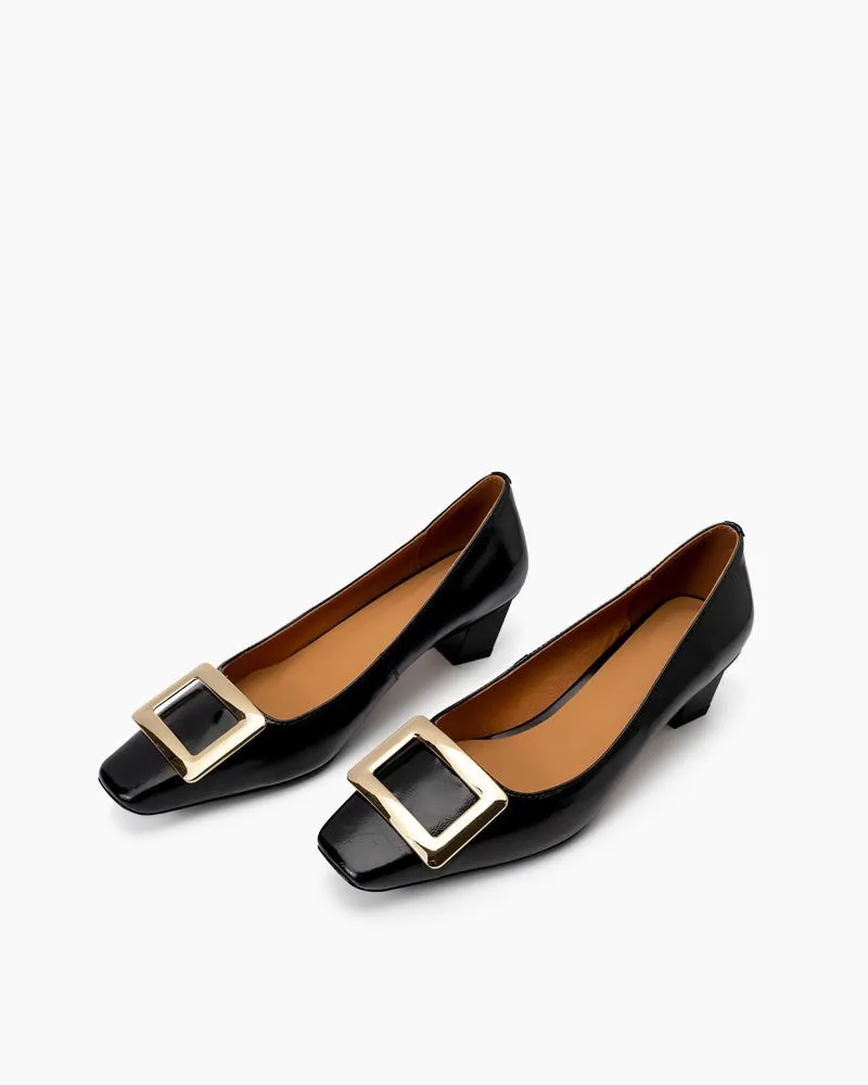 Metal Buckle Chunky Heels Comfortable Dress Pumps