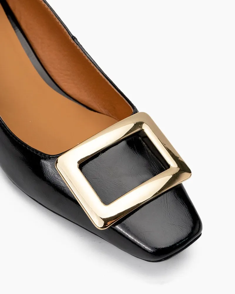 Metal Buckle Chunky Heels Comfortable Dress Pumps