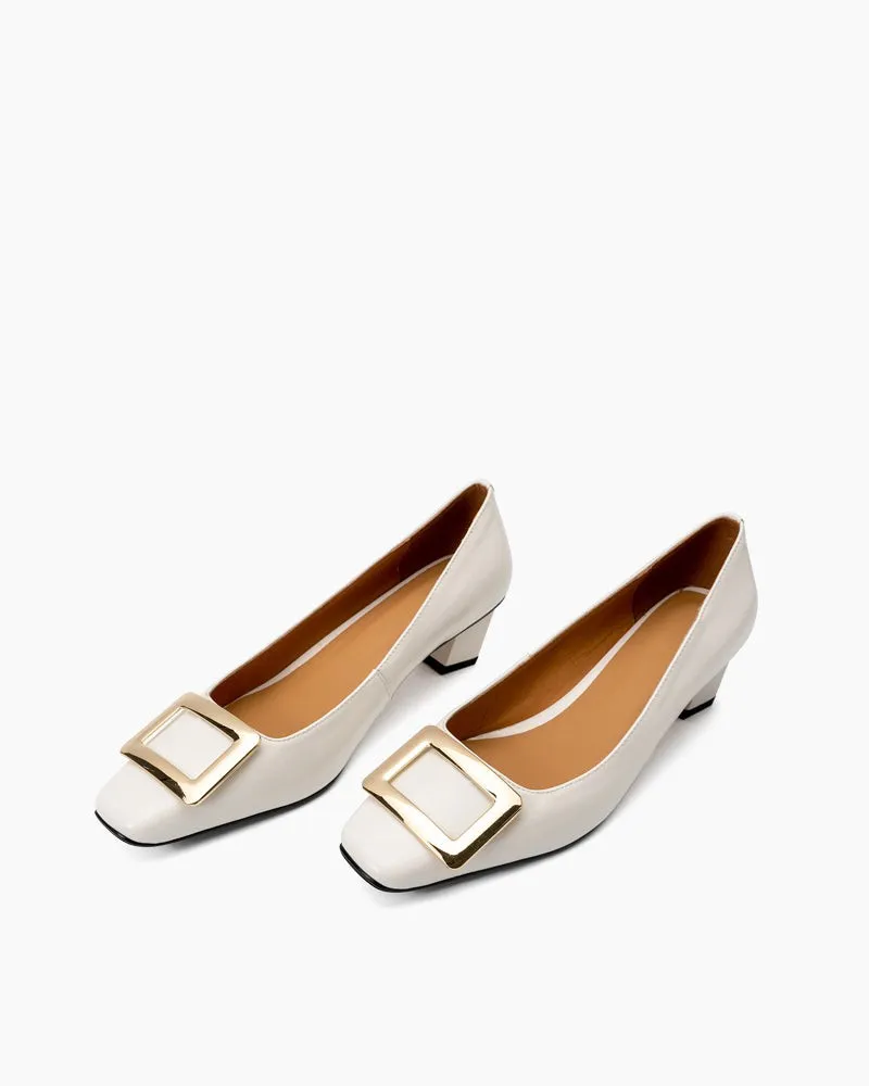 Metal Buckle Chunky Heels Comfortable Dress Pumps