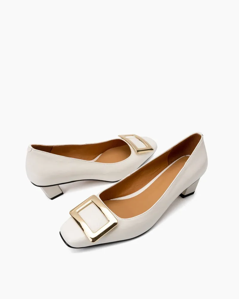 Metal Buckle Chunky Heels Comfortable Dress Pumps