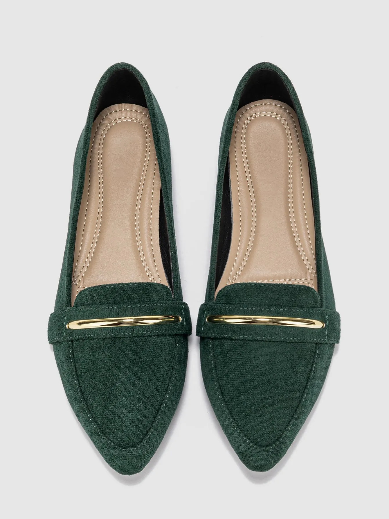 Metallic Decor Suedette Loafers, Blue Elegant Solid Color Loafers Made Of Pure Metal