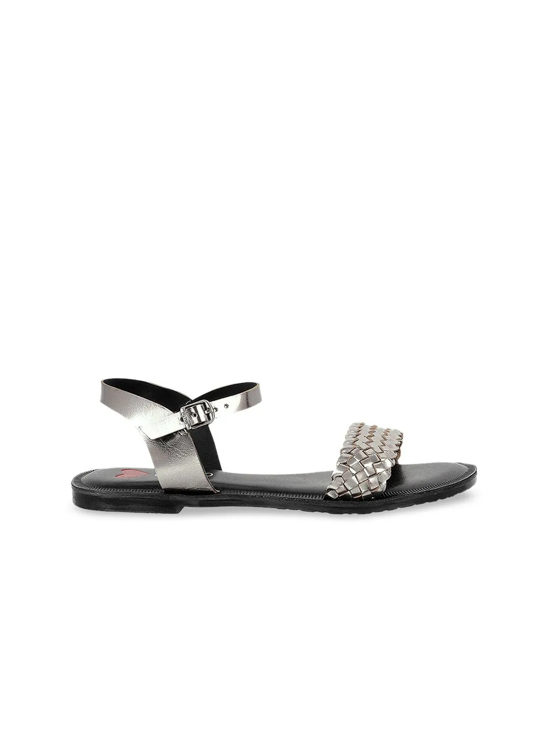 Metro Women Taupe Woven Design Open Toe Flats