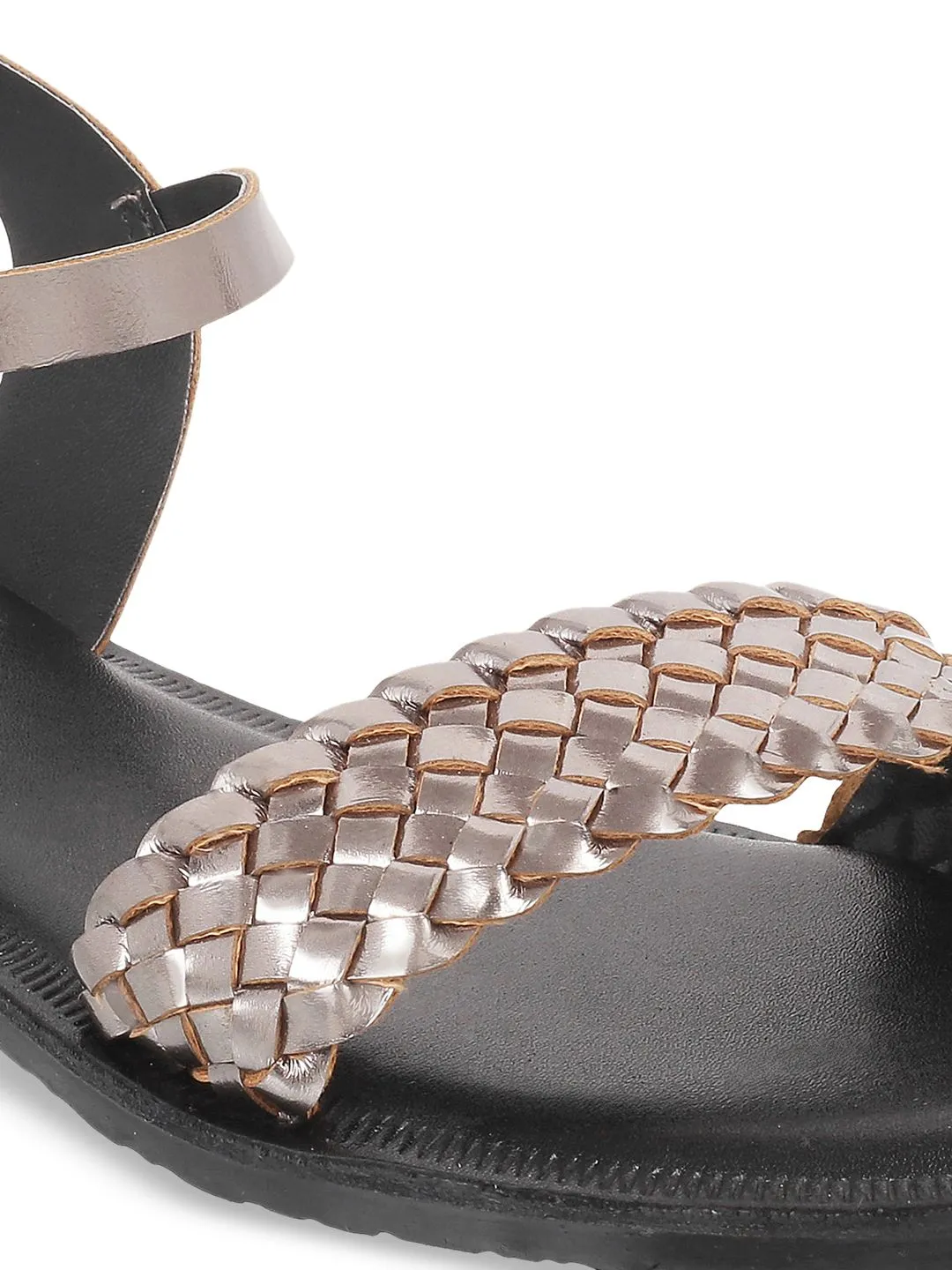 Metro Women Taupe Woven Design Open Toe Flats