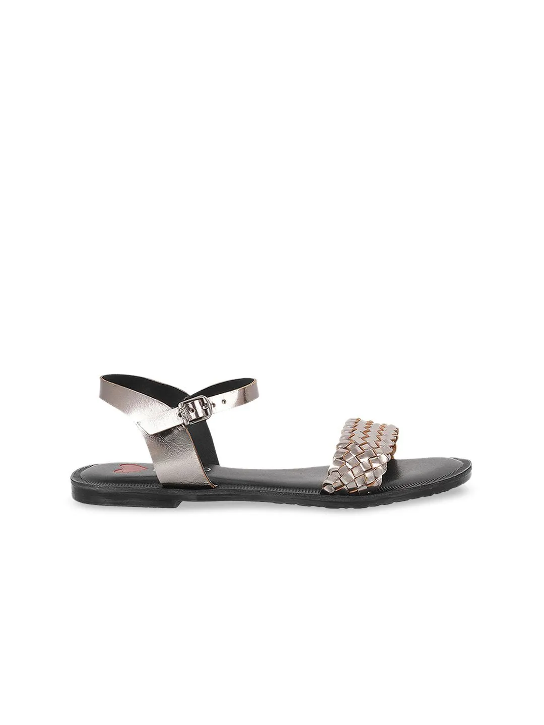 Metro Women Taupe Woven Design Open Toe Flats