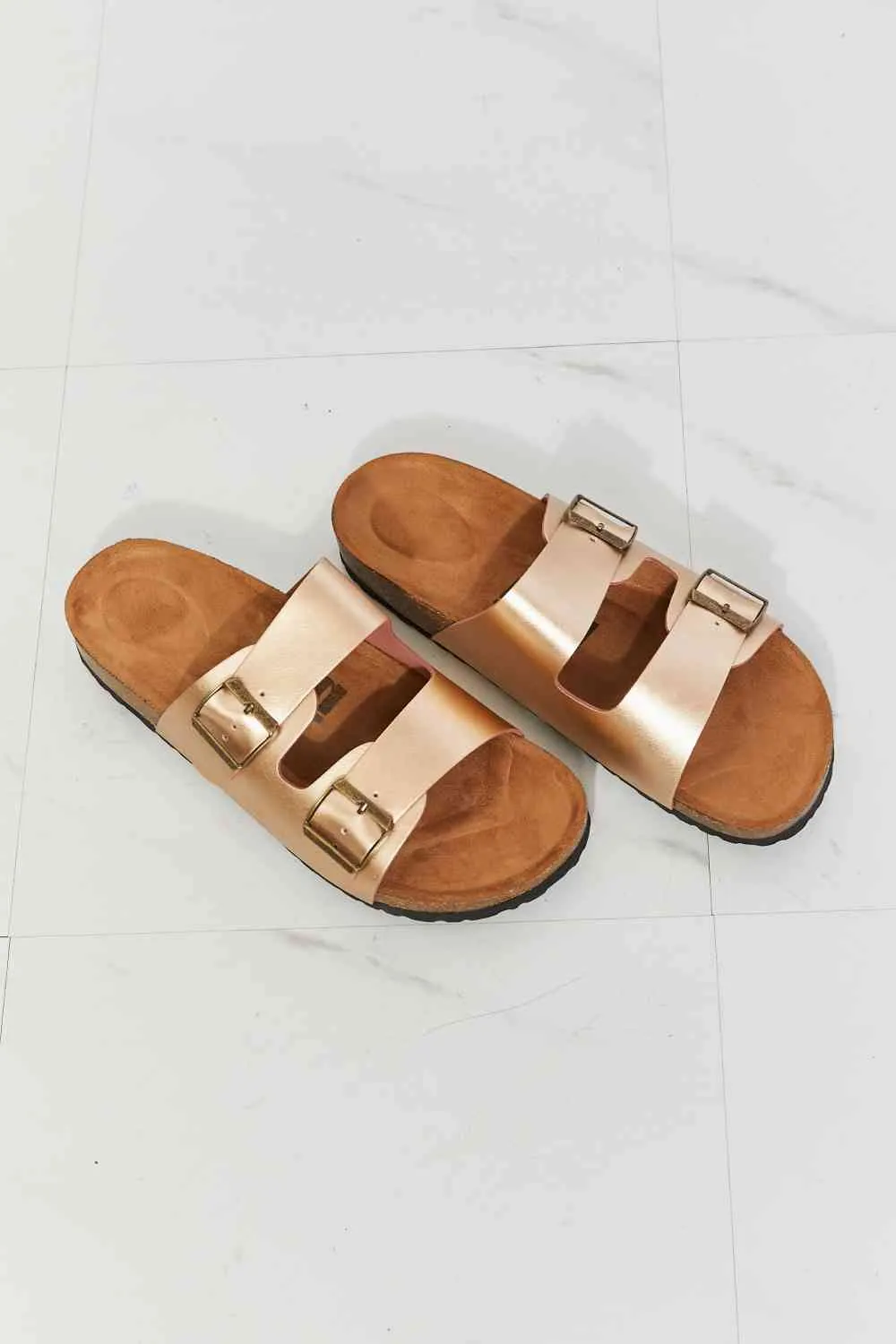 MMShoes Best Life Double-Banded Slide Sandal in Gold