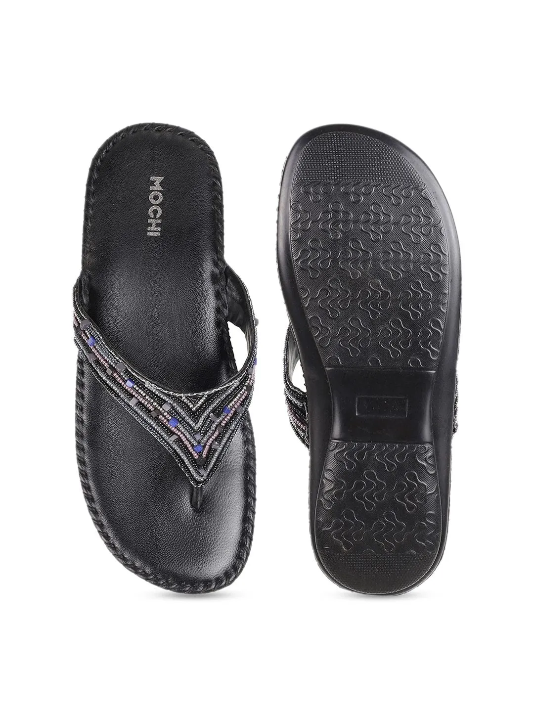 Mochi Women Embellished Open Toe Flats