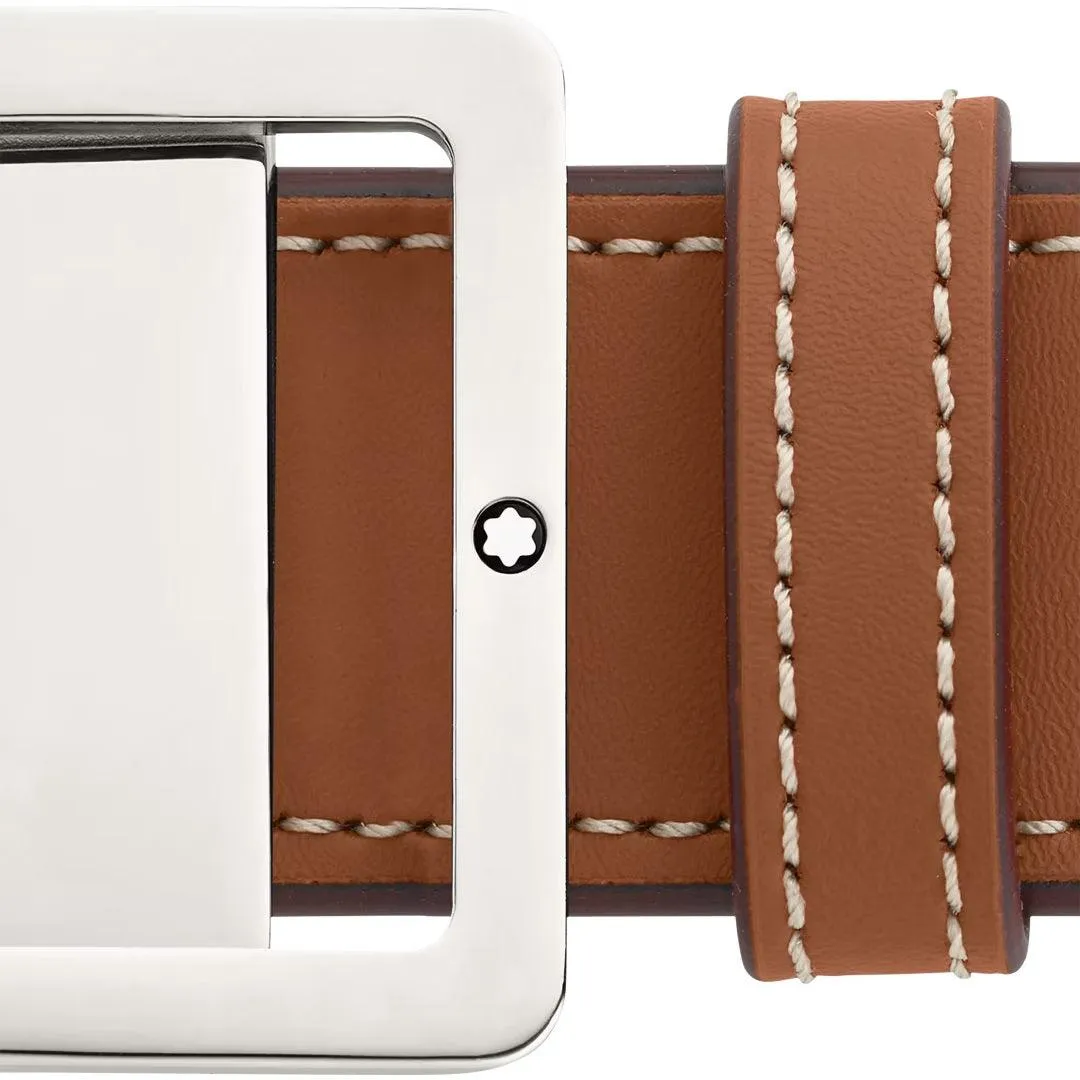 Montblanc 35mm belt with rectangular buckle in reversible brown brown leather/gray size 131164
