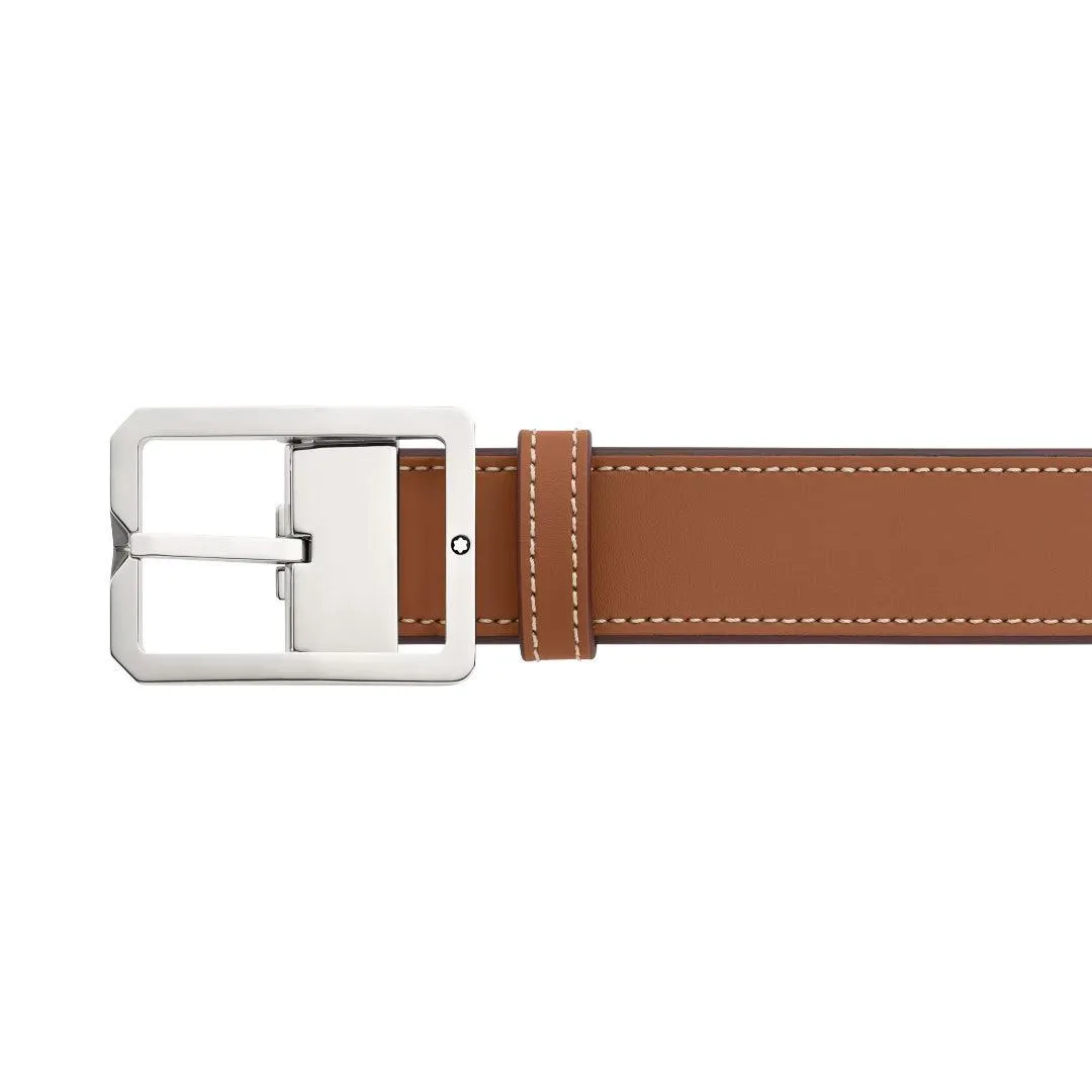 Montblanc 35mm belt with rectangular buckle in reversible brown brown leather/gray size 131164