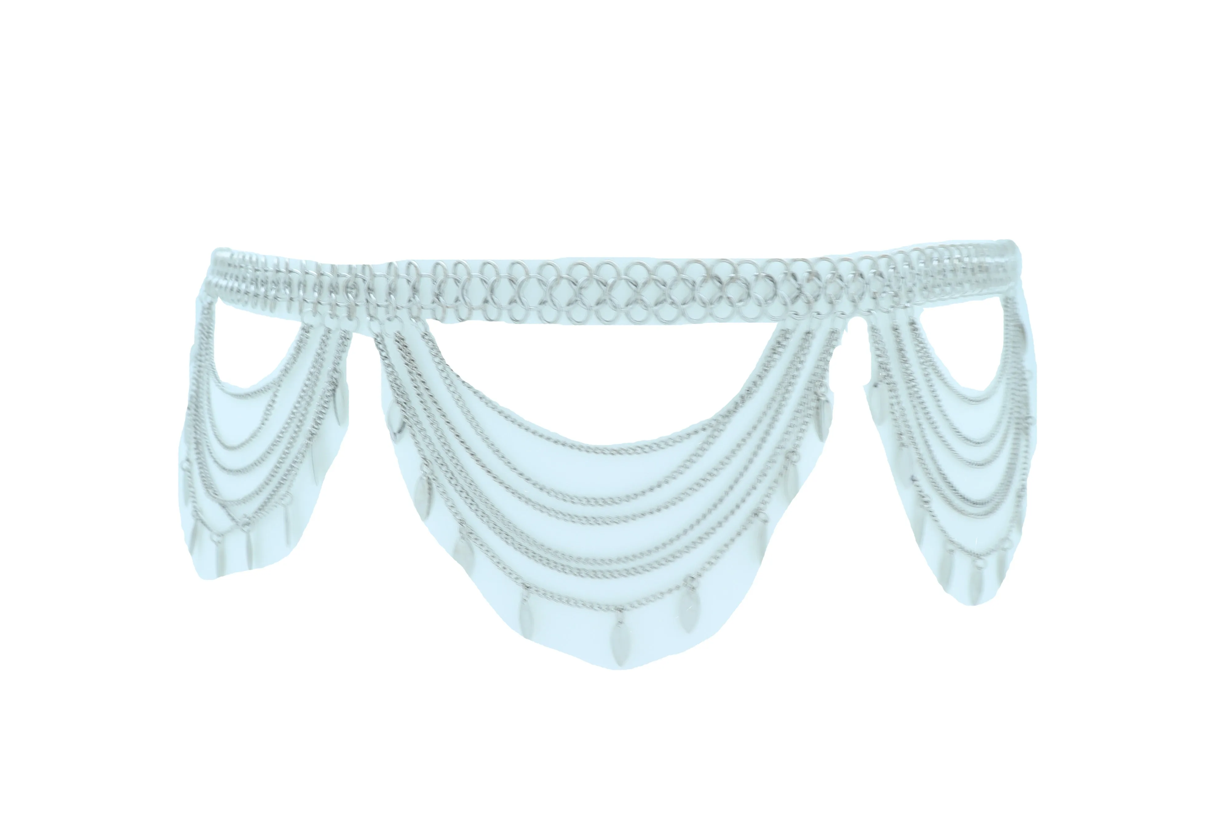 Multi Strand Side Waves Leaf Charms Metal Chain Belt