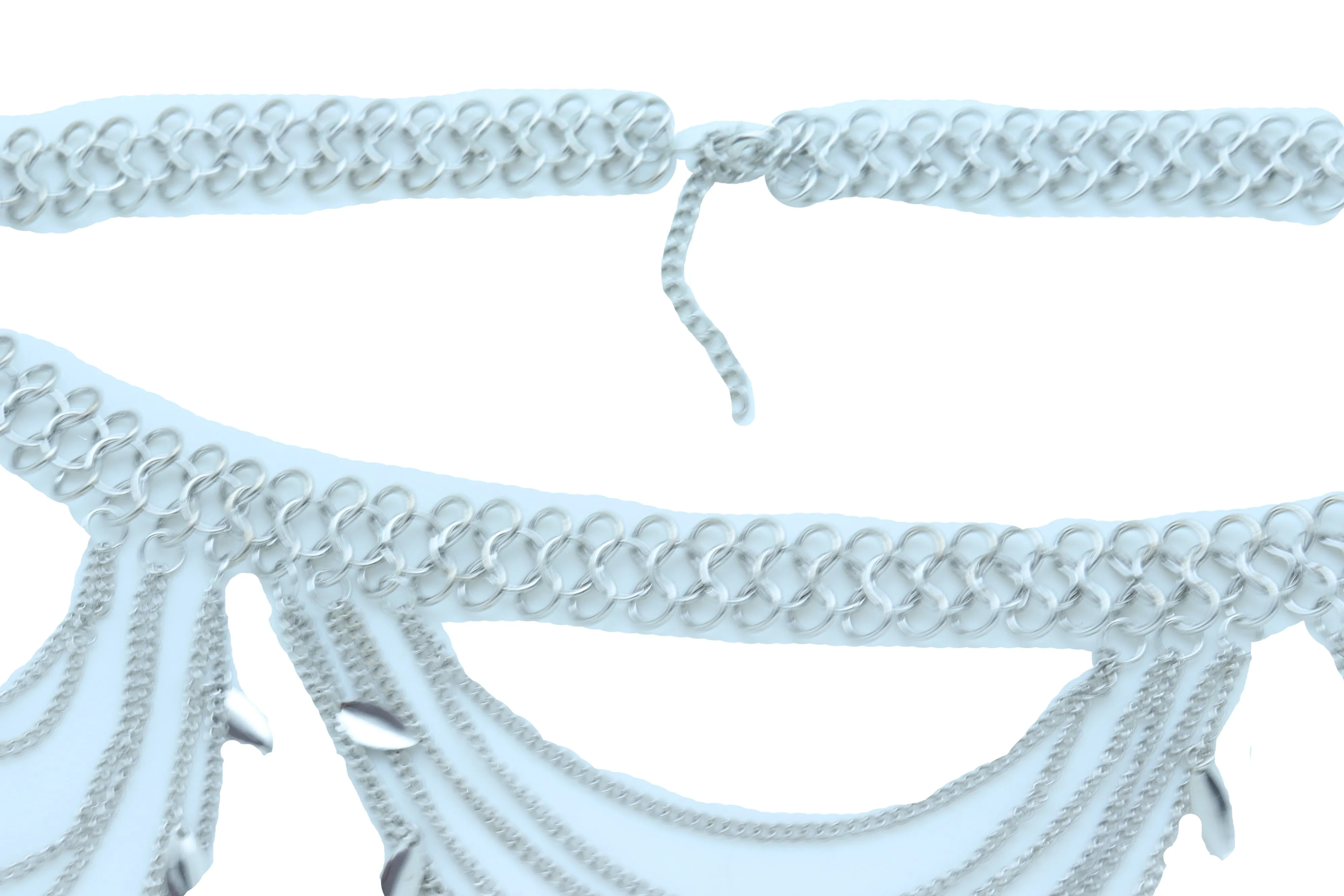 Multi Strand Side Waves Leaf Charms Metal Chain Belt