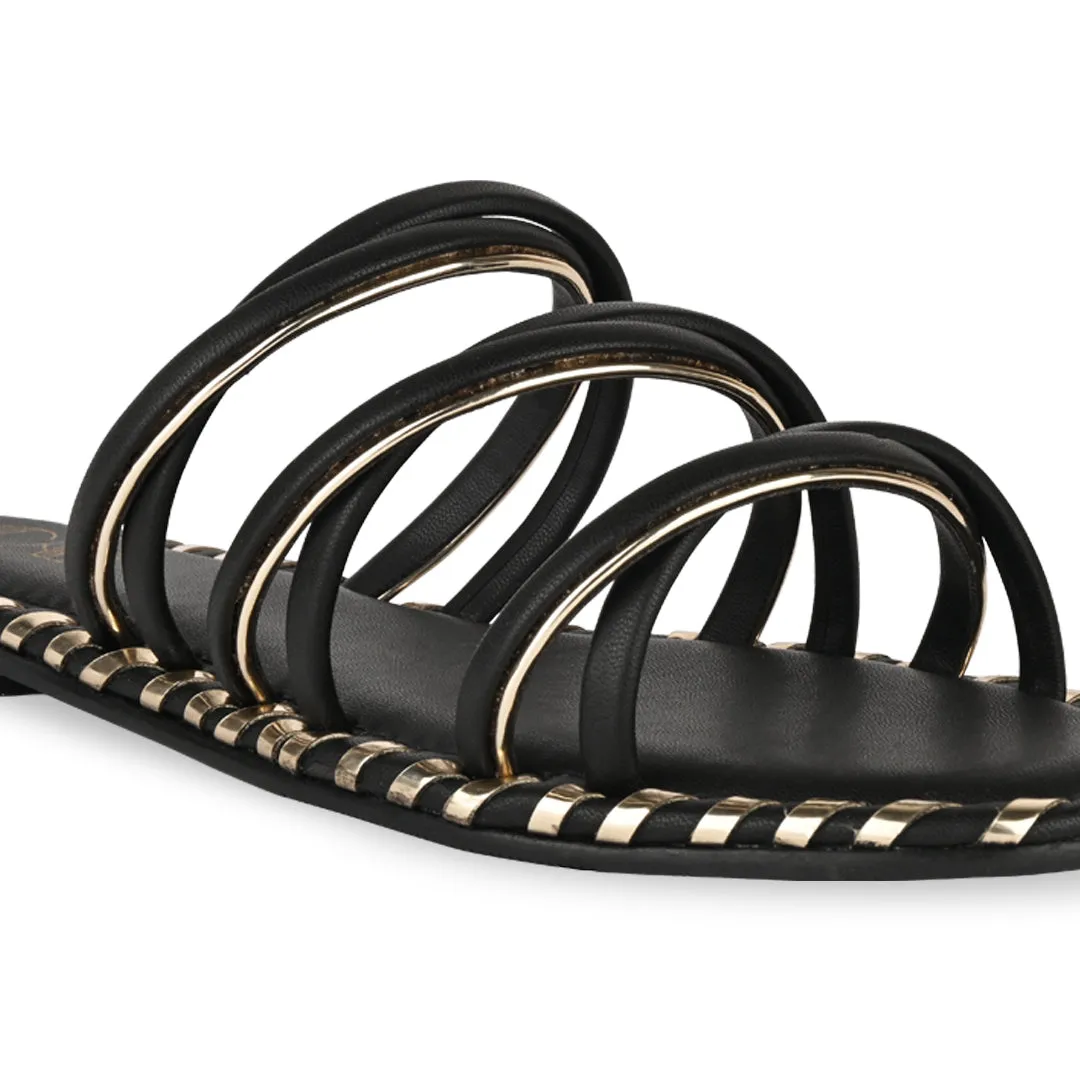 Multistrapped Black and Gold Flats