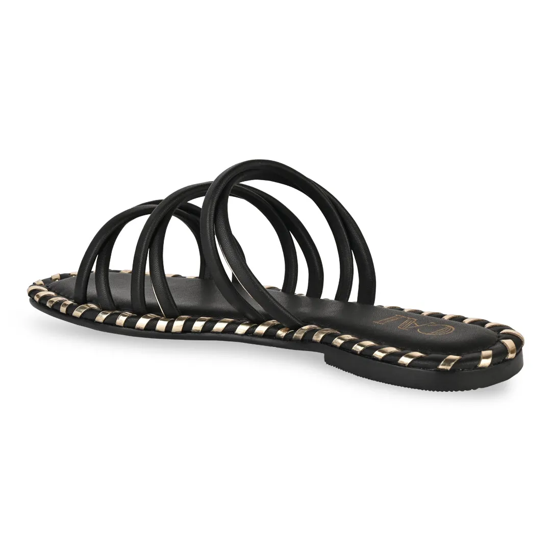 Multistrapped Black and Gold Flats