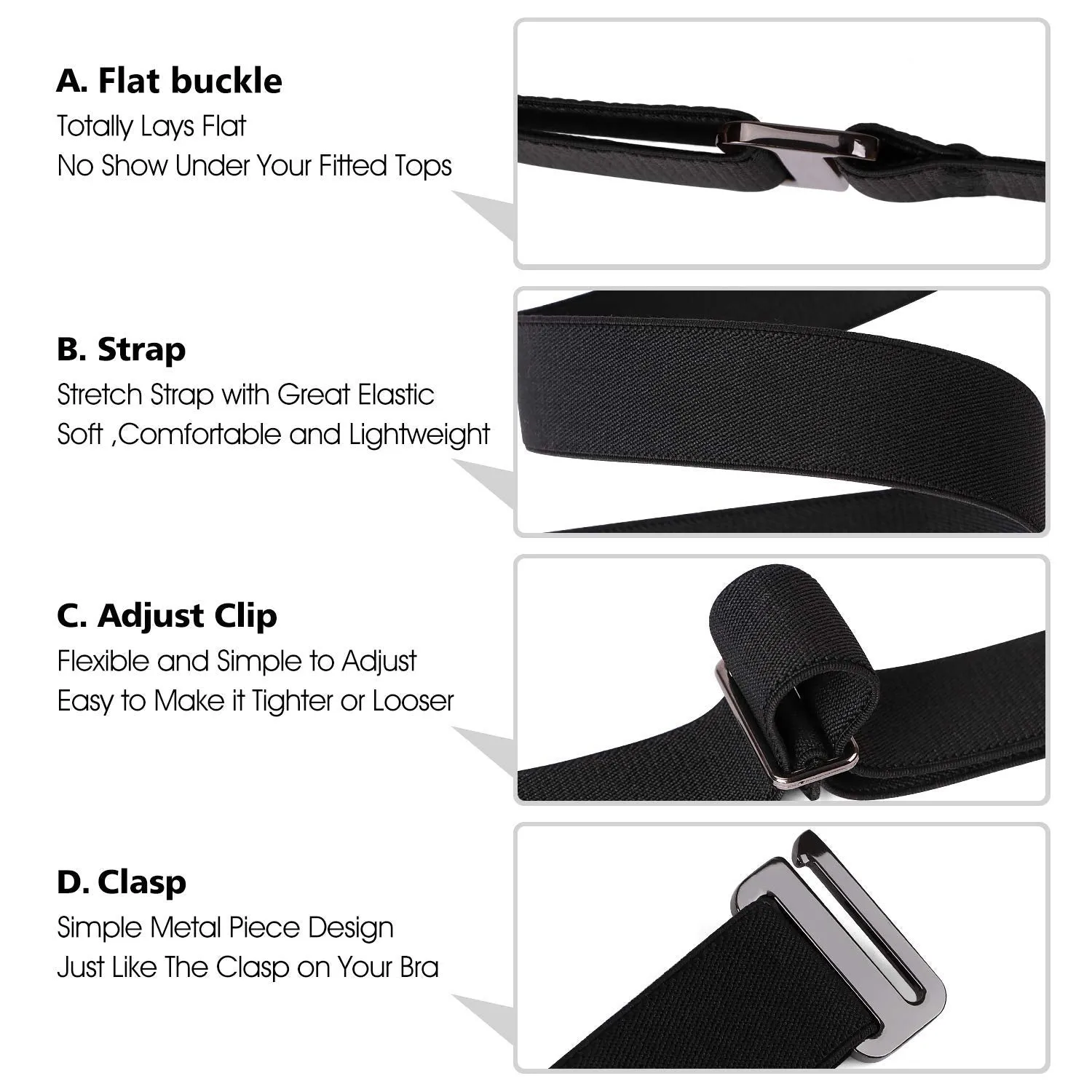 No Show Women Stretch Belt Invisible Elastic Web Strap Belt with Flat Buckle for Jeans Pants Dresses