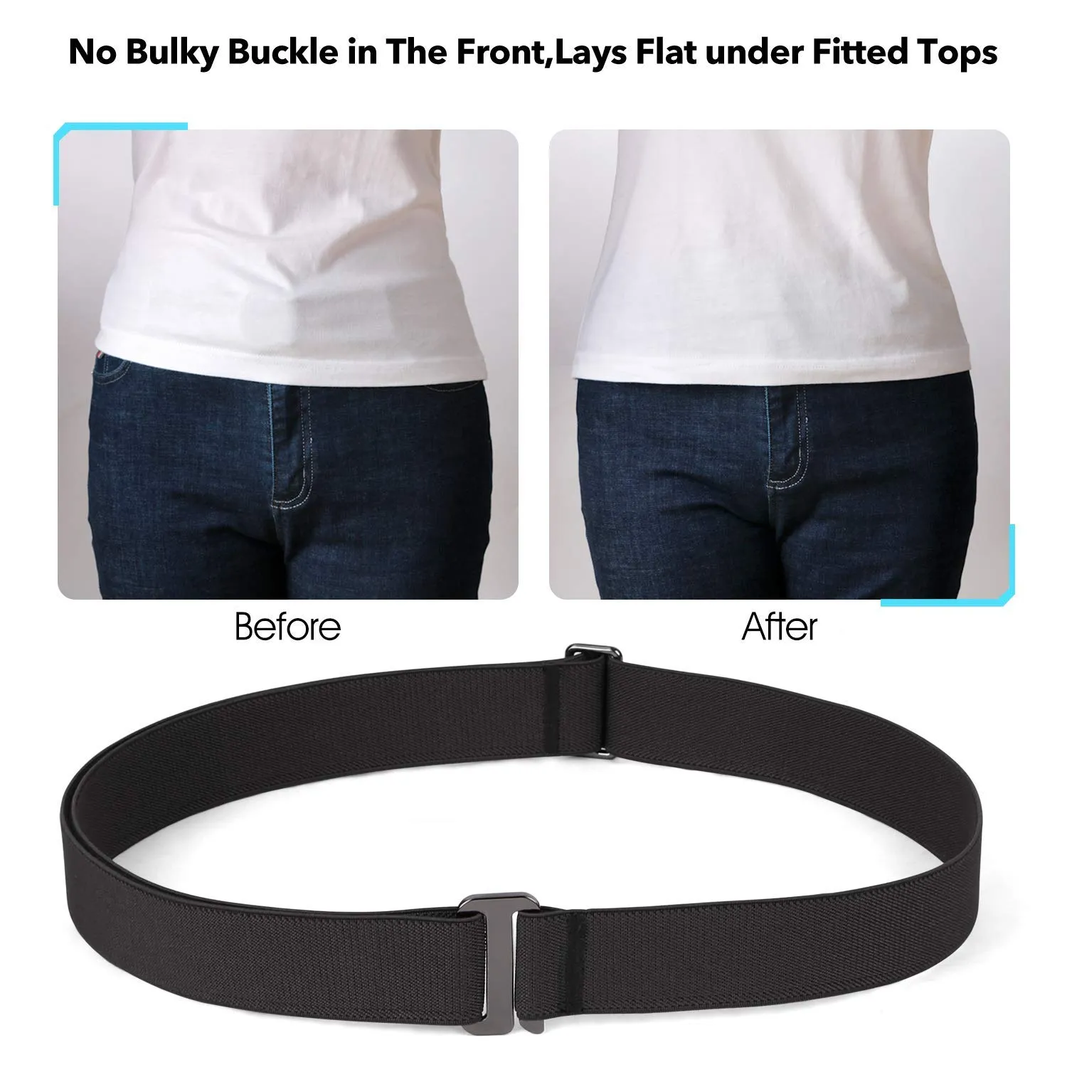 No Show Women Stretch Belt Invisible Elastic Web Strap Belt with Flat Buckle for Jeans Pants Dresses