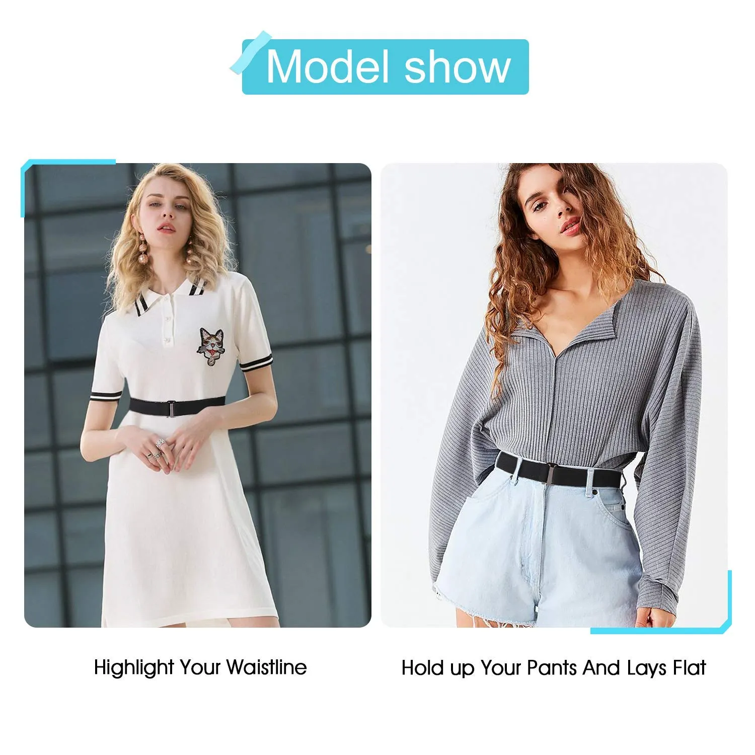 No Show Women Stretch Belt Invisible Elastic Web Strap Belt with Flat Buckle for Jeans Pants Dresses