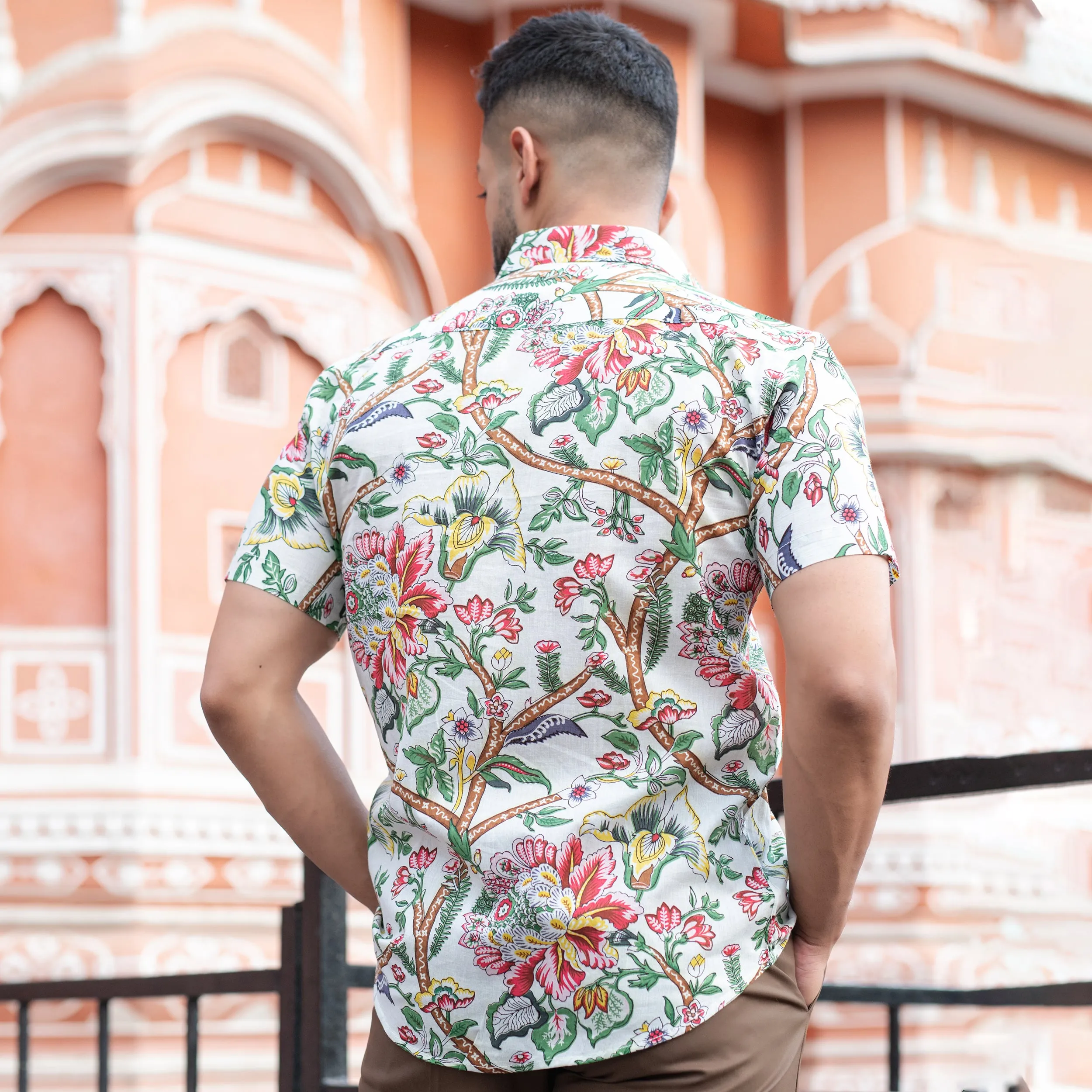Off White Floral Half Sleeve Printed shirt