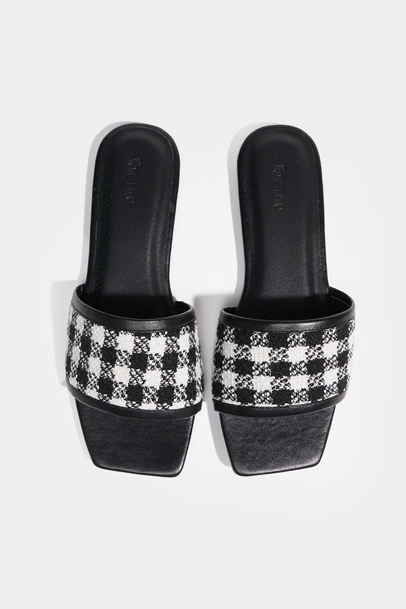 One Strap Square Toe Tweed Flats