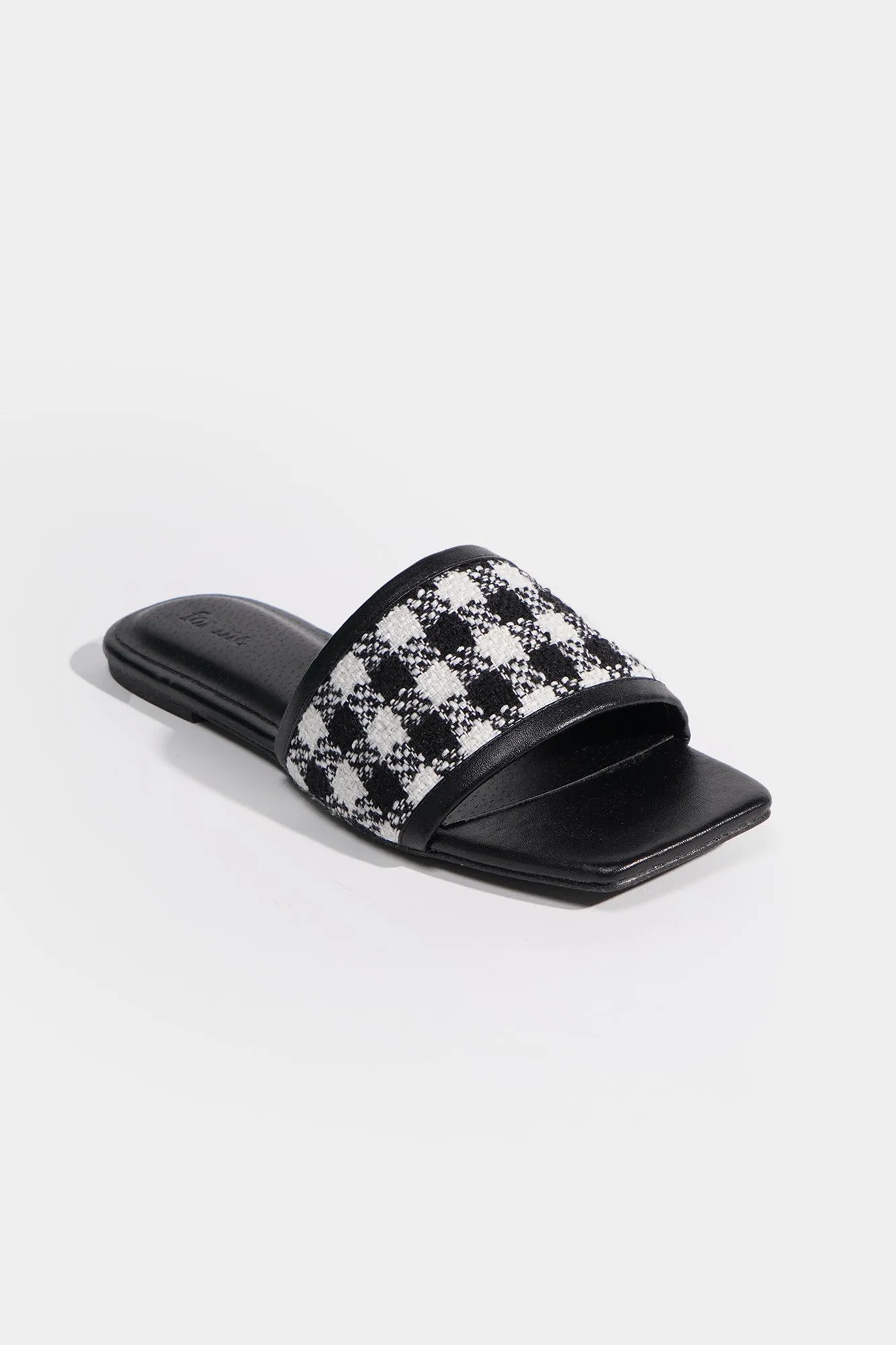 One Strap Square Toe Tweed Flats