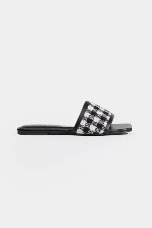 One Strap Square Toe Tweed Flats