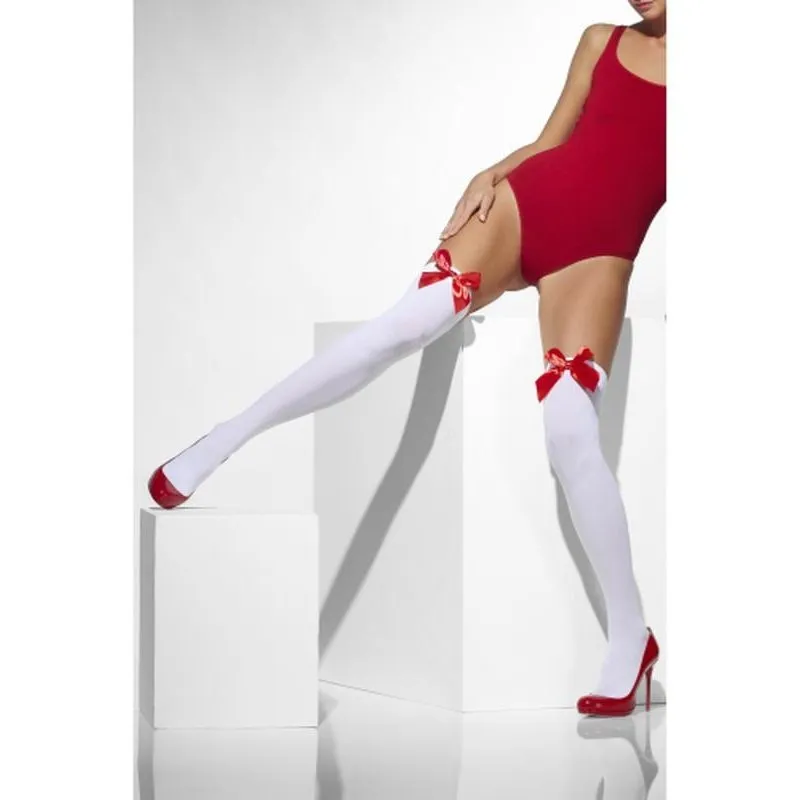 Opaque Hold-Ups - White, with Red Bows