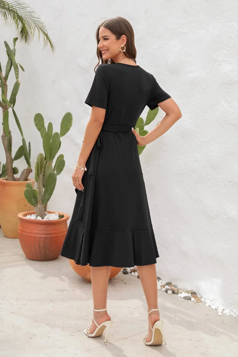 Ozana® | Elegant Crepe Dress With Belt