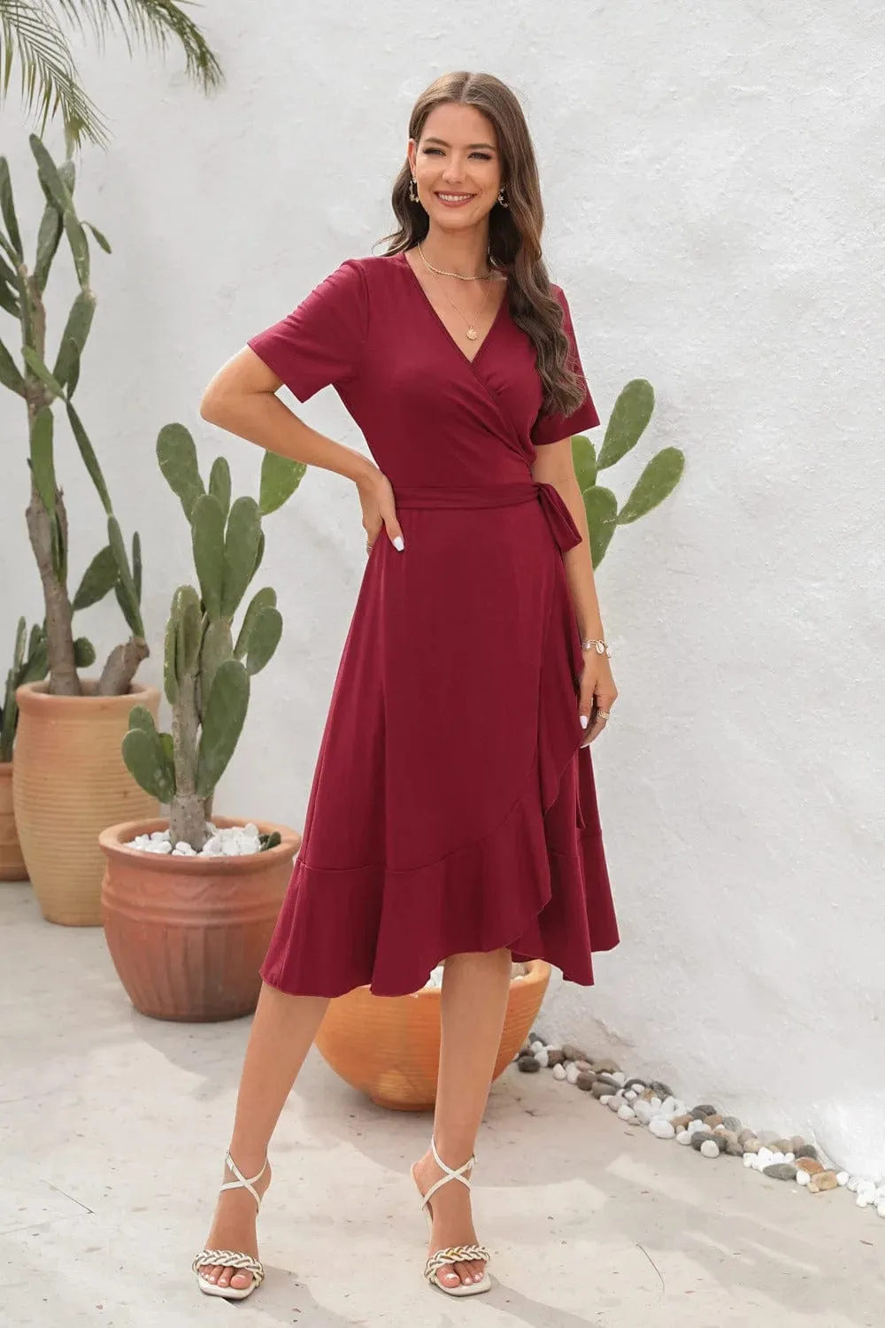 Ozana® | Elegant Crepe Dress With Belt