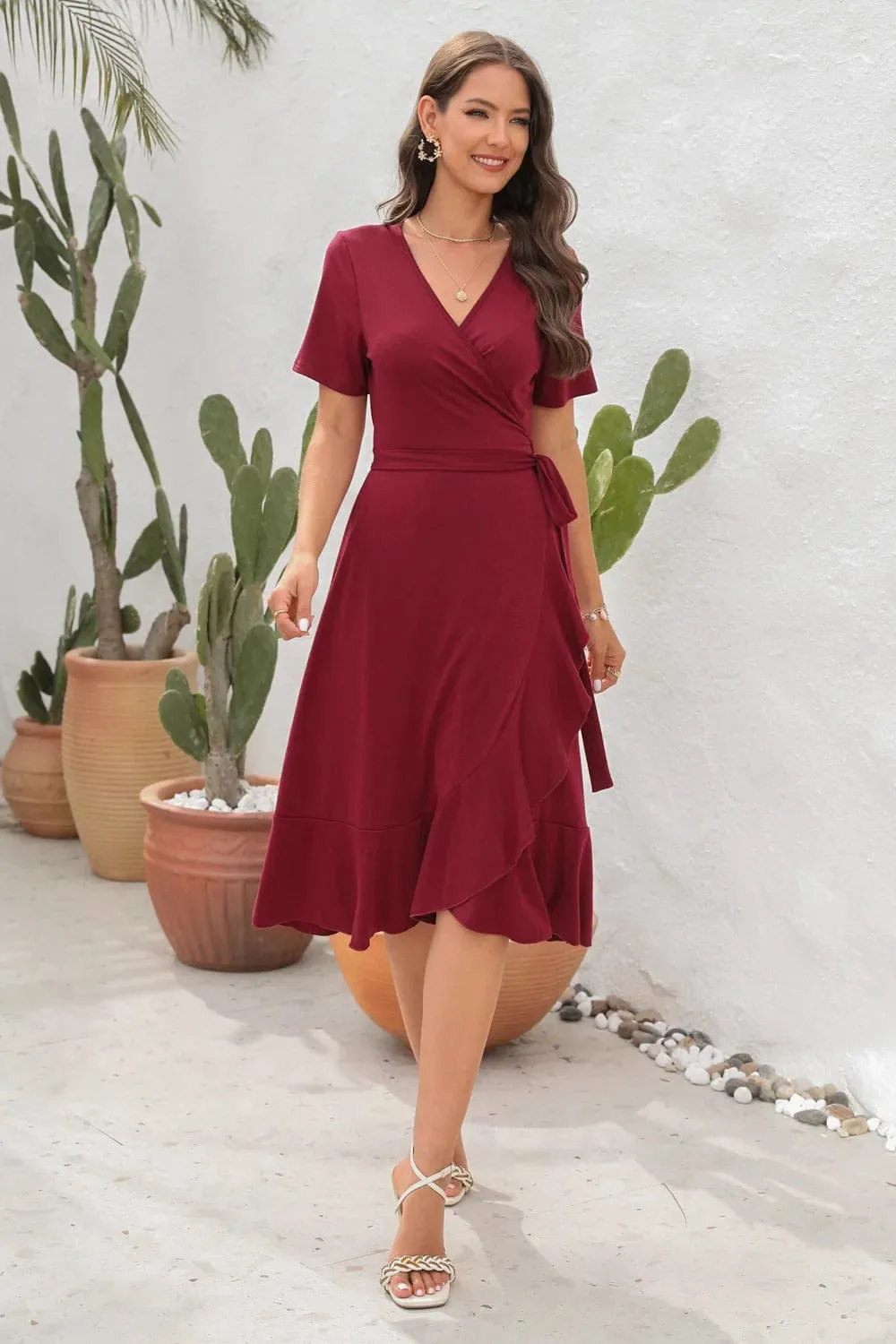 Ozana® | Elegant Crepe Dress With Belt