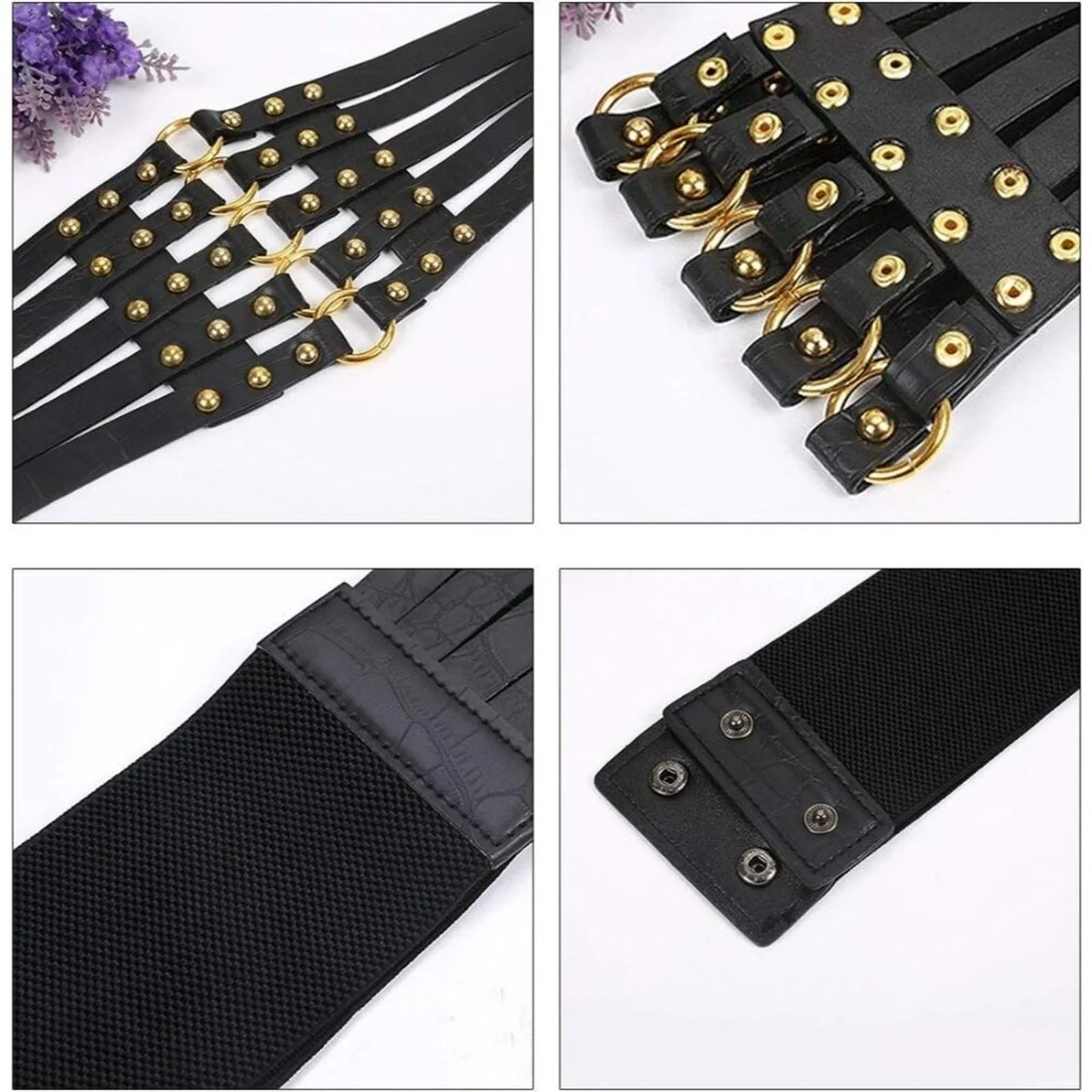 PanacheProse '- Women Black Cinch Tied Corset Elastic Wide Waist Belt Underbust Waistband