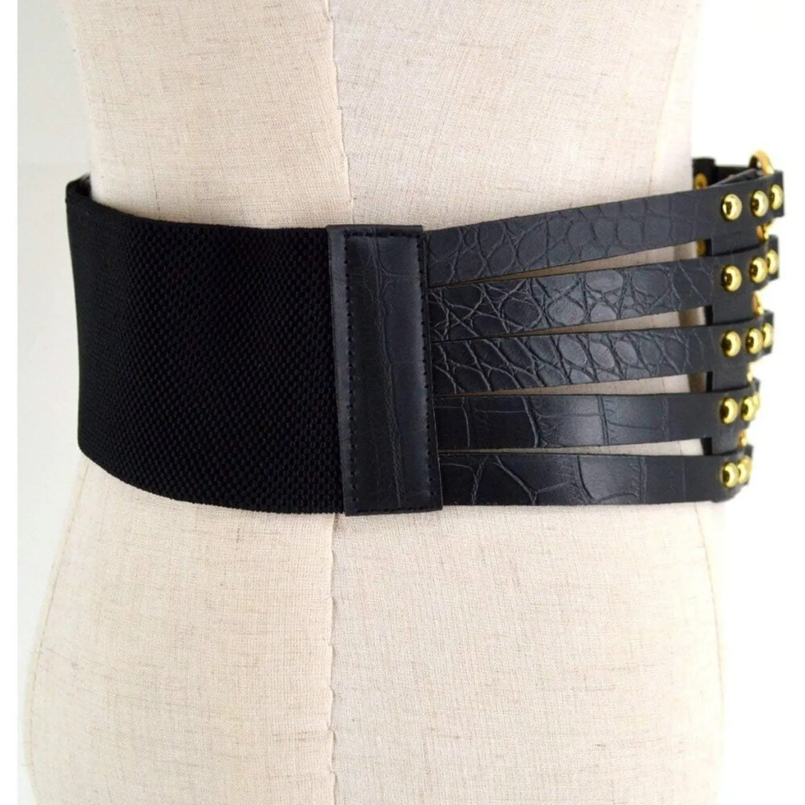 PanacheProse '- Women Black Cinch Tied Corset Elastic Wide Waist Belt Underbust Waistband