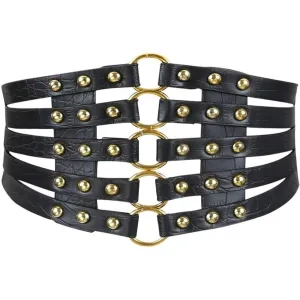 PanacheProse '- Women Black Cinch Tied Corset Elastic Wide Waist Belt Underbust Waistband