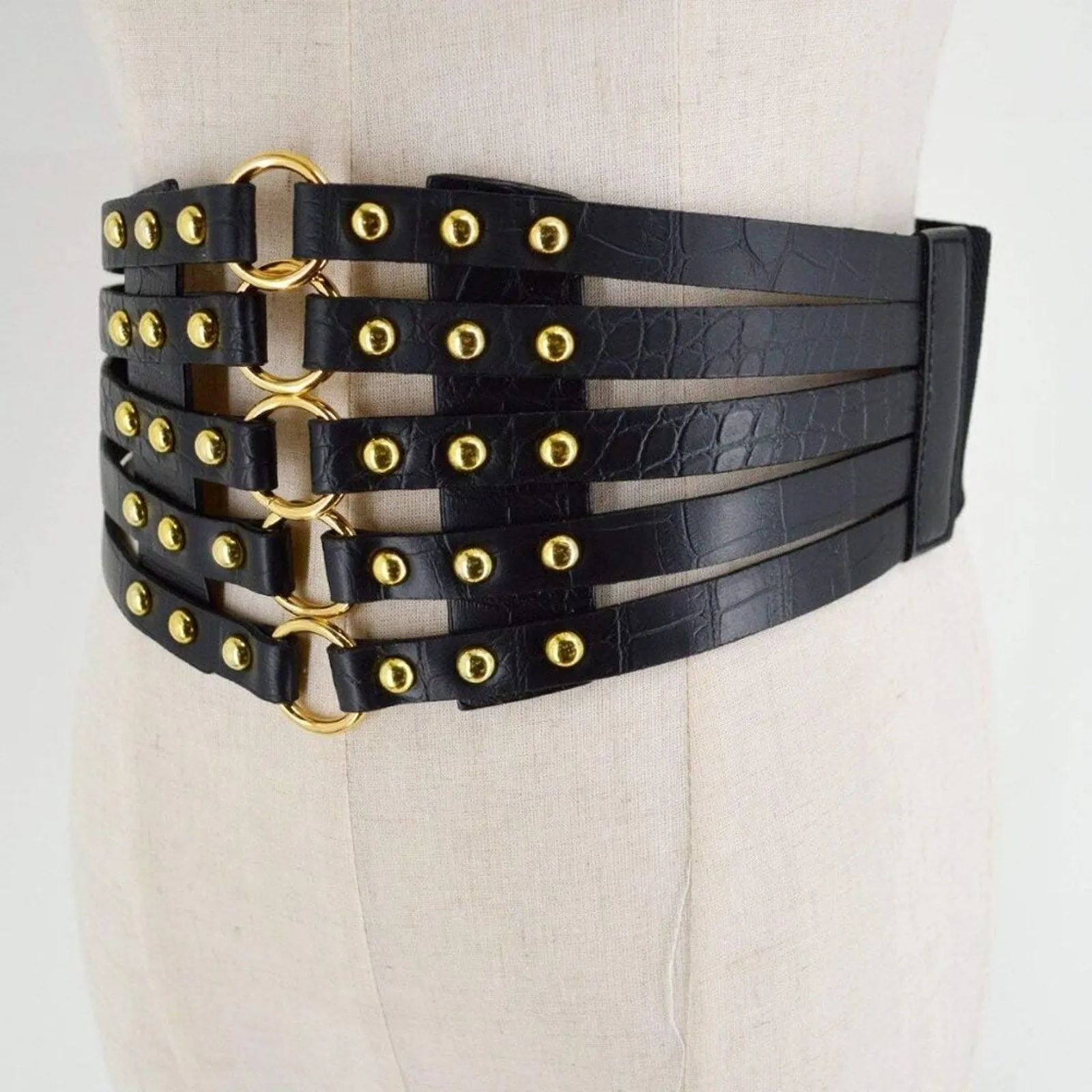 PanacheProse '- Women Black Cinch Tied Corset Elastic Wide Waist Belt Underbust Waistband