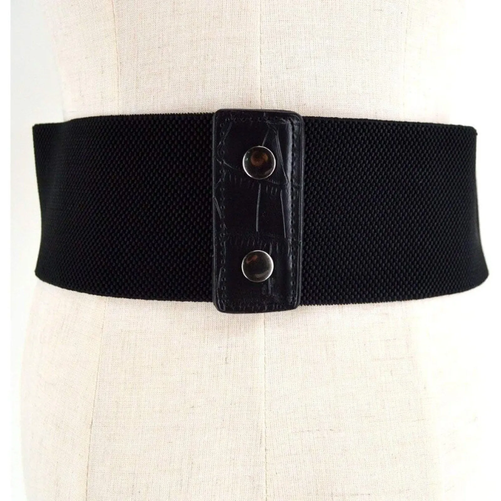 PanacheProse '- Women Black Cinch Tied Corset Elastic Wide Waist Belt Underbust Waistband