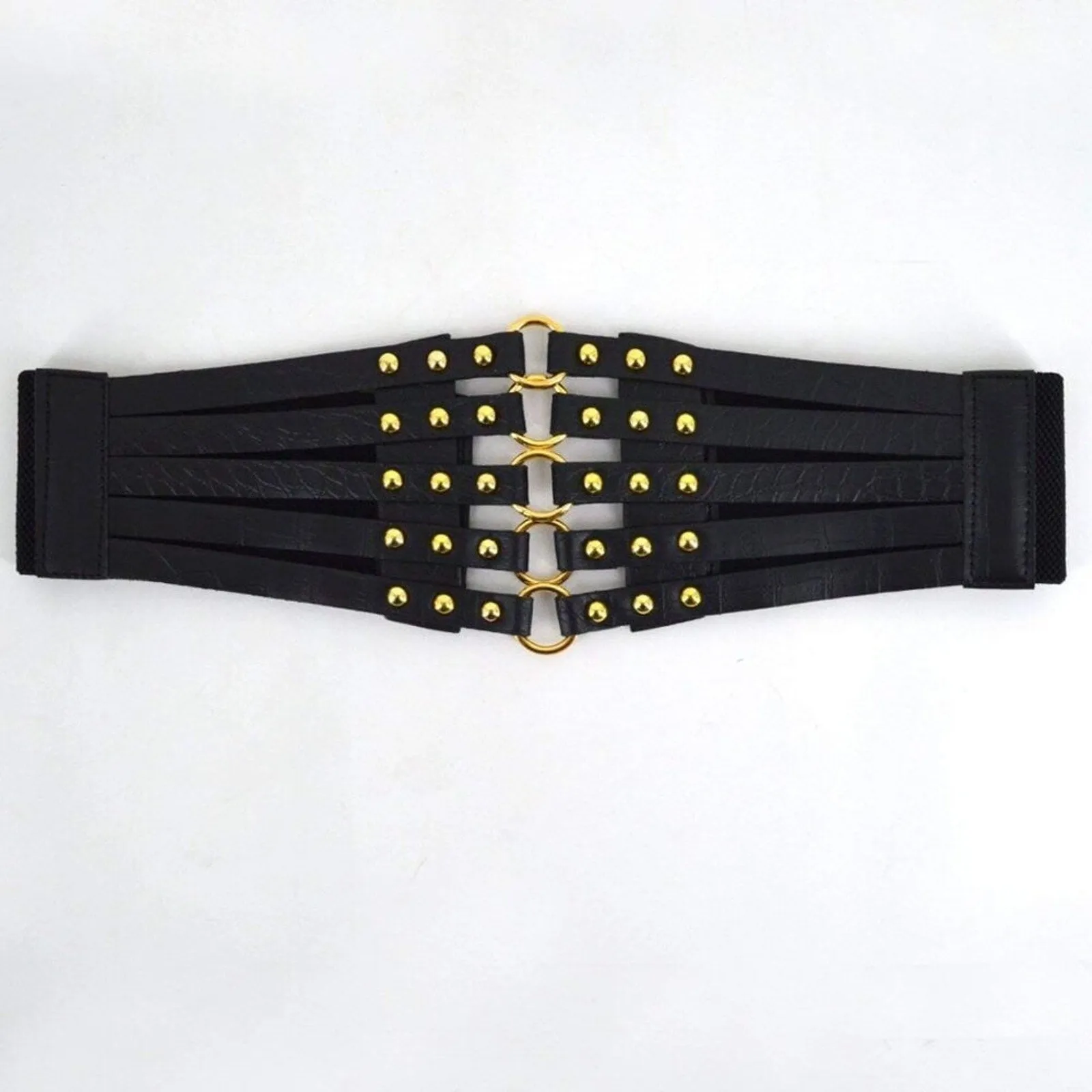 PanacheProse '- Women Black Cinch Tied Corset Elastic Wide Waist Belt Underbust Waistband