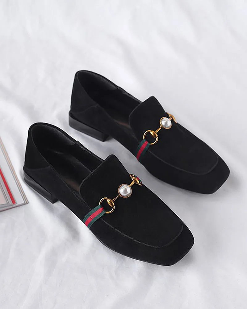 Pearl Buckle Matching Loafers