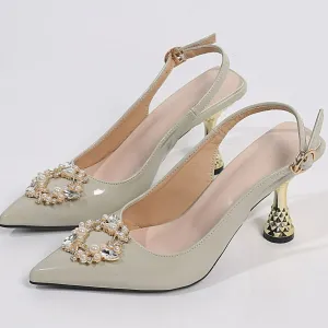Pearl Detail Point Toe Slingback Pumps