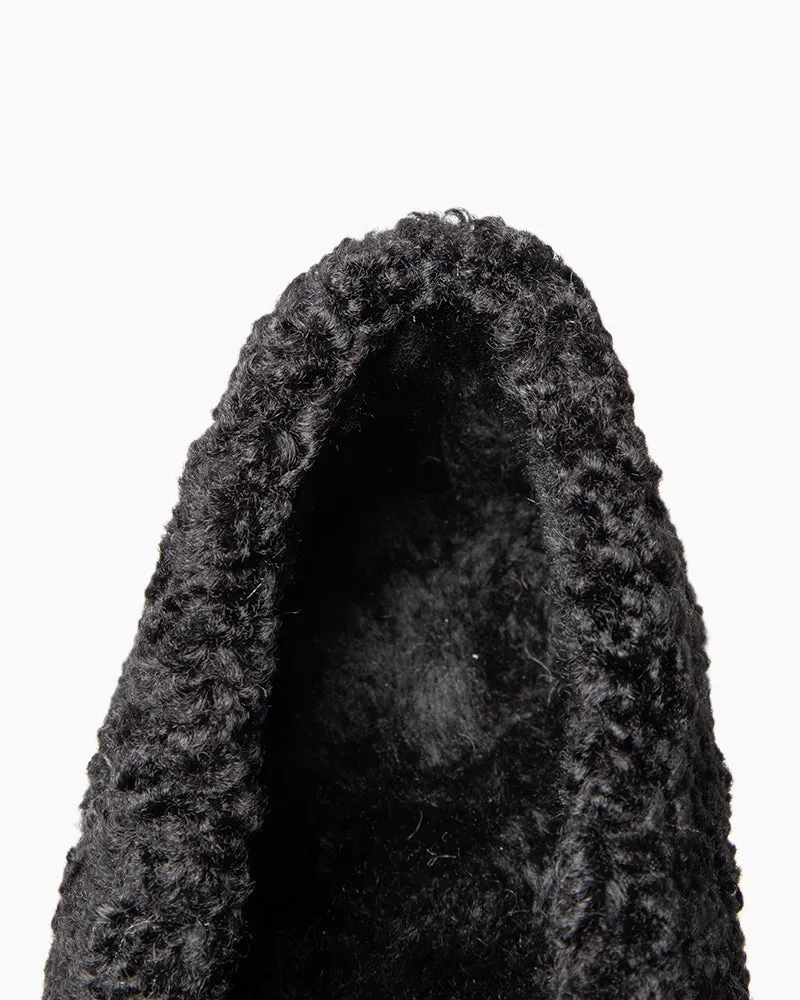Pearl-Embellished Elegant Fuzzy Flat Loafers