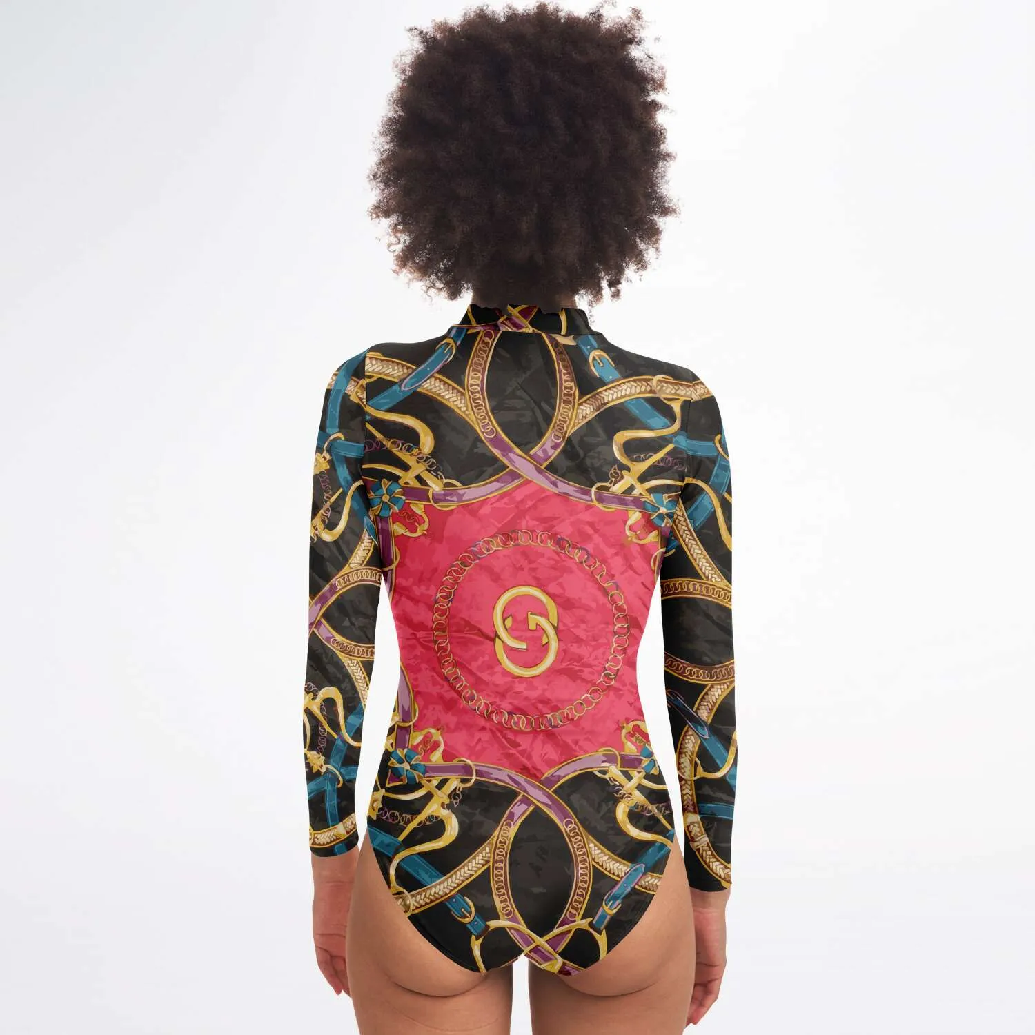 Pink Equestrian Scarf Print Body Suit